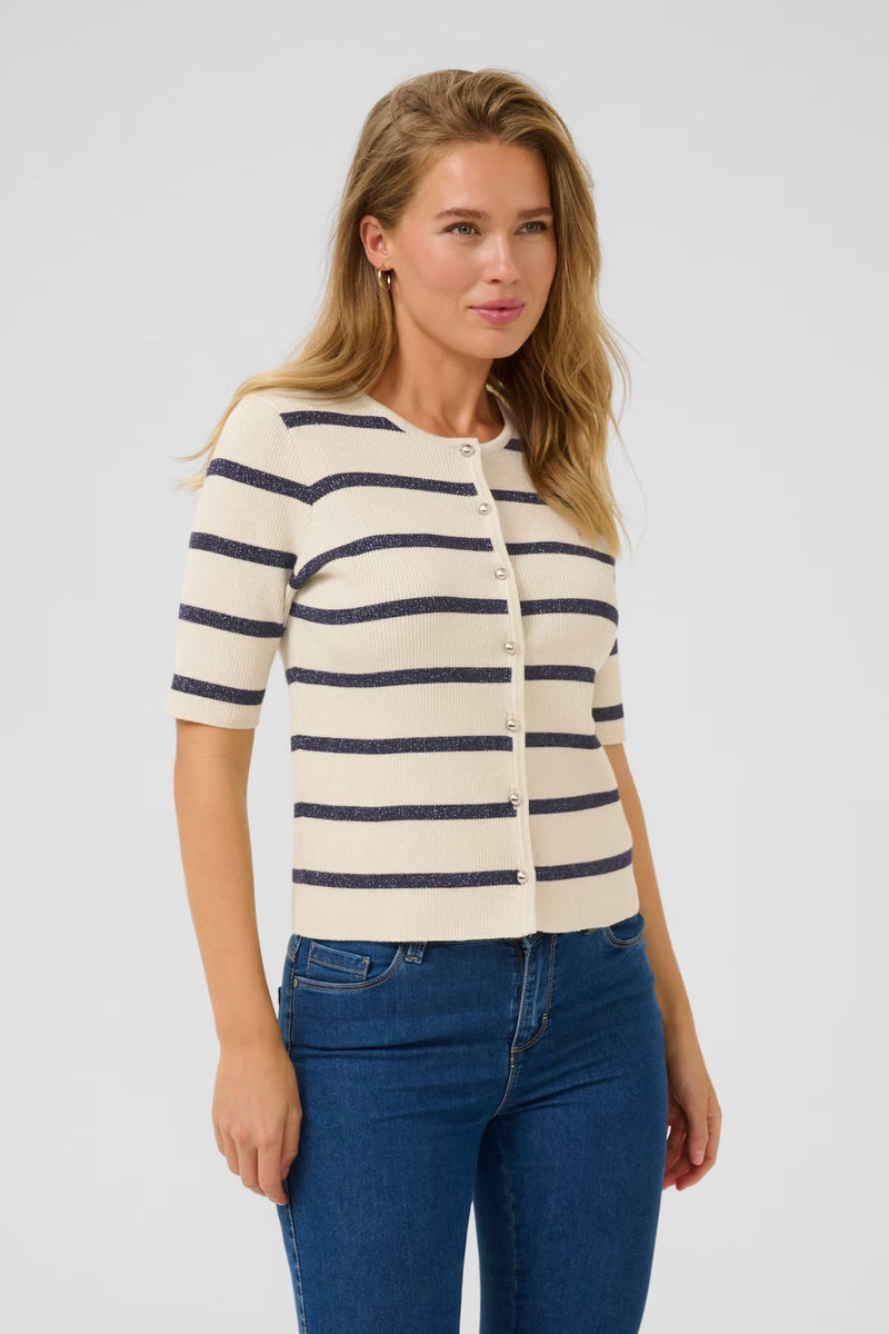 Kaffe Women’s KAmorita Cardigan - Silver White / Blue Stripe