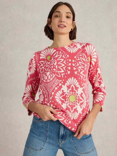 White Stuff Womens Rose Jumper - Coral Print