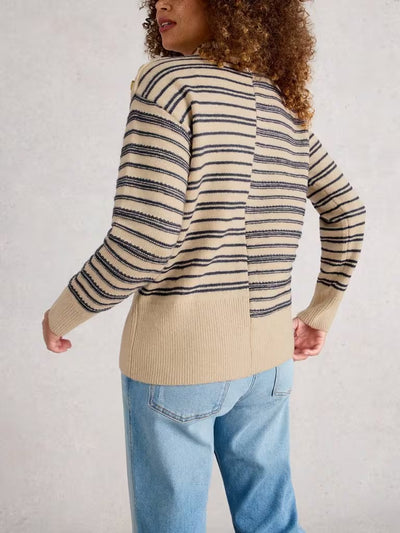 White Stuff Women’s Mix Stripe Stand Neck Jumper - NAT MLT