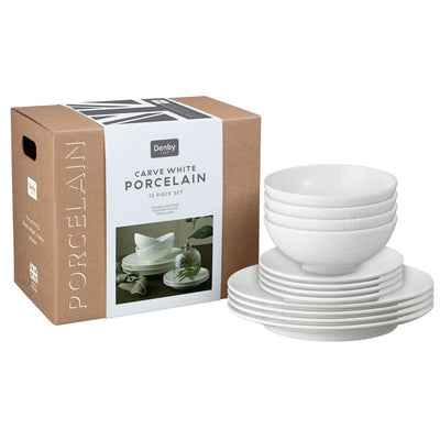 Denby Porcelain Carve White 12 Piece Tableware Set