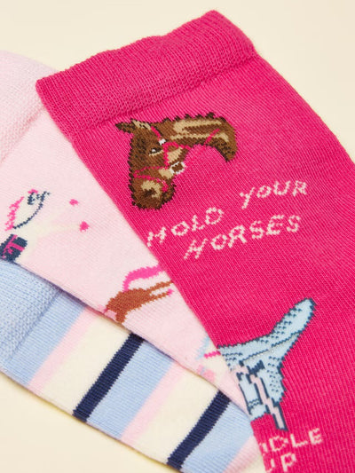 Joules Kids Girls Neat Feet Bright Pink 3 Pack Socks