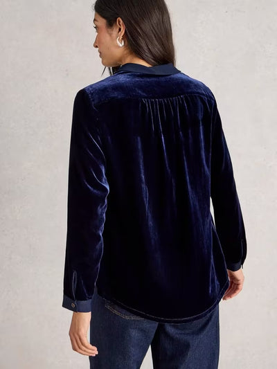 White Stuff Sophie Velvet Shirt in Dark Navy