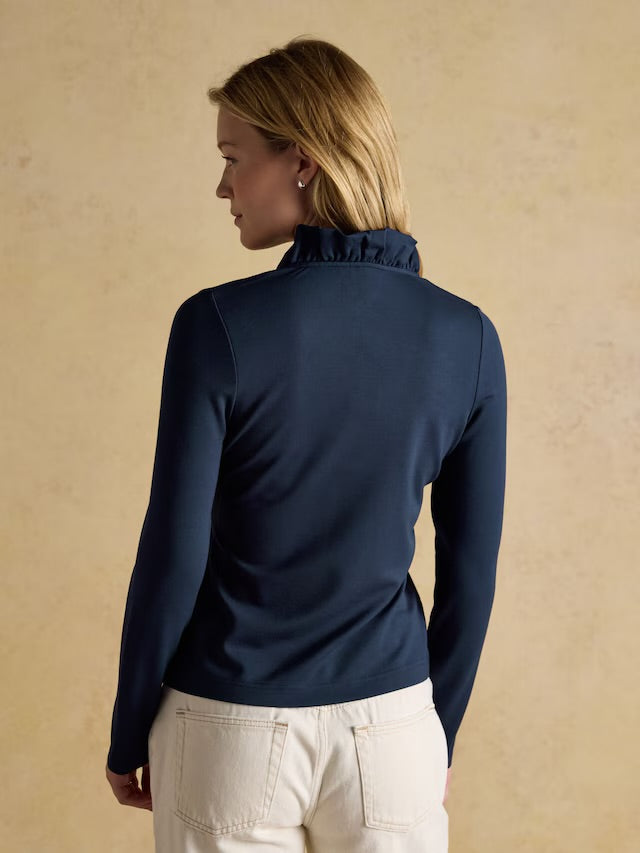 Joules Women’s Heidi Navy Frill Neck Jersey Fitted Top