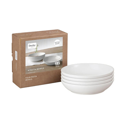 Bundle Deal Denby Cotton White 12 Piece Tableware Set & 4 Piece Pasta Bowl Set