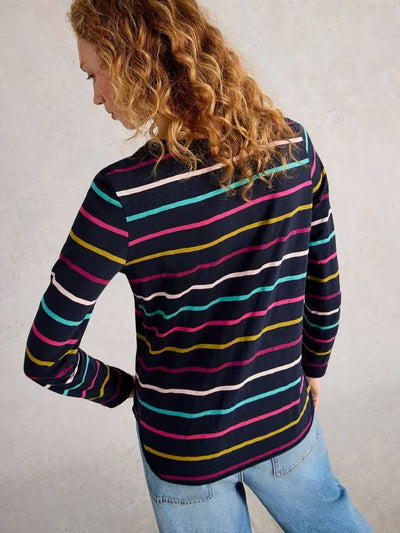White Stuff Women’s Clara Stripe Neck Tee in Navy Multi