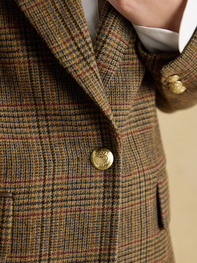 Joules Women’s Hackmore Brown Check Relaxed Fit Tweed Blazer With Wool