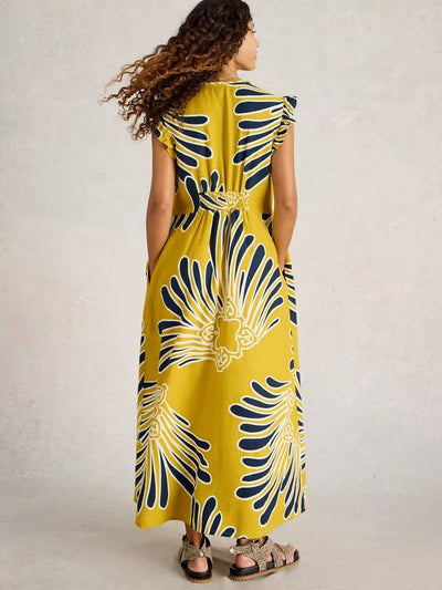 White Stuff Women’s Lorna Linen Blend Maxi Dress in Yellow Print