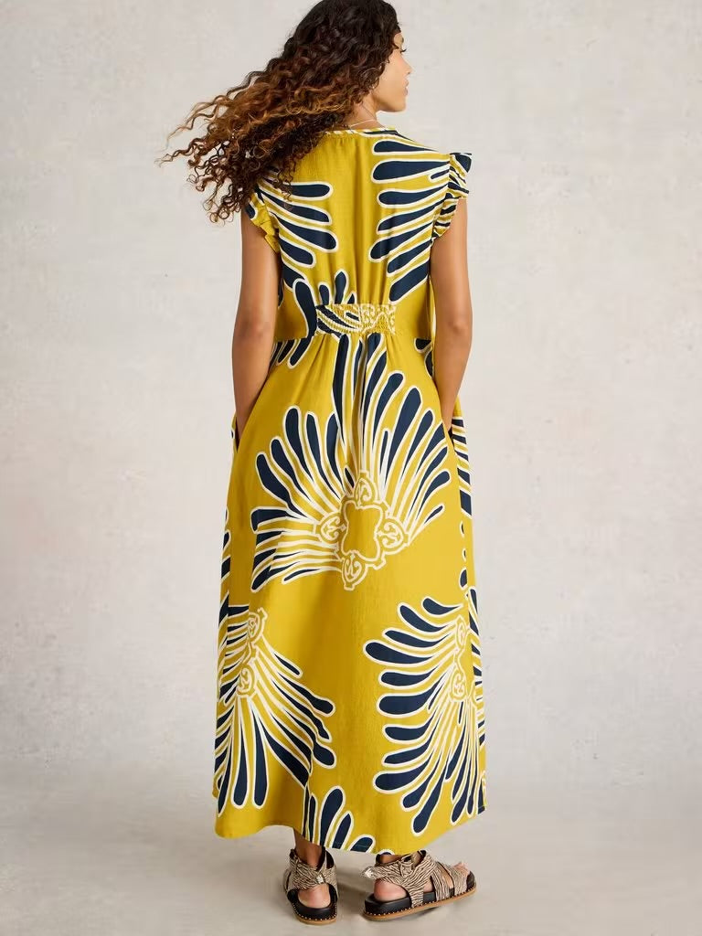 White Stuff Women’s Lorna Linen Blend Maxi Dress in Yellow Print