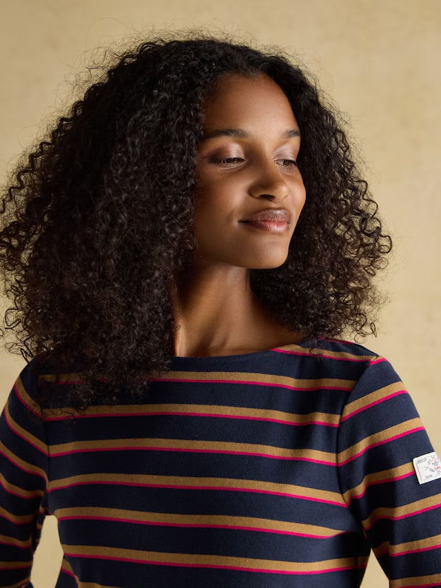 Joules Women’s Harbour Tan/Navy Boat Neck Breton Top