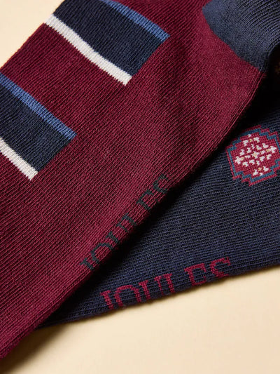 Joules Men’s Kingsbury Red & Navy Stripe 2 Pack Socks- Navy Geo