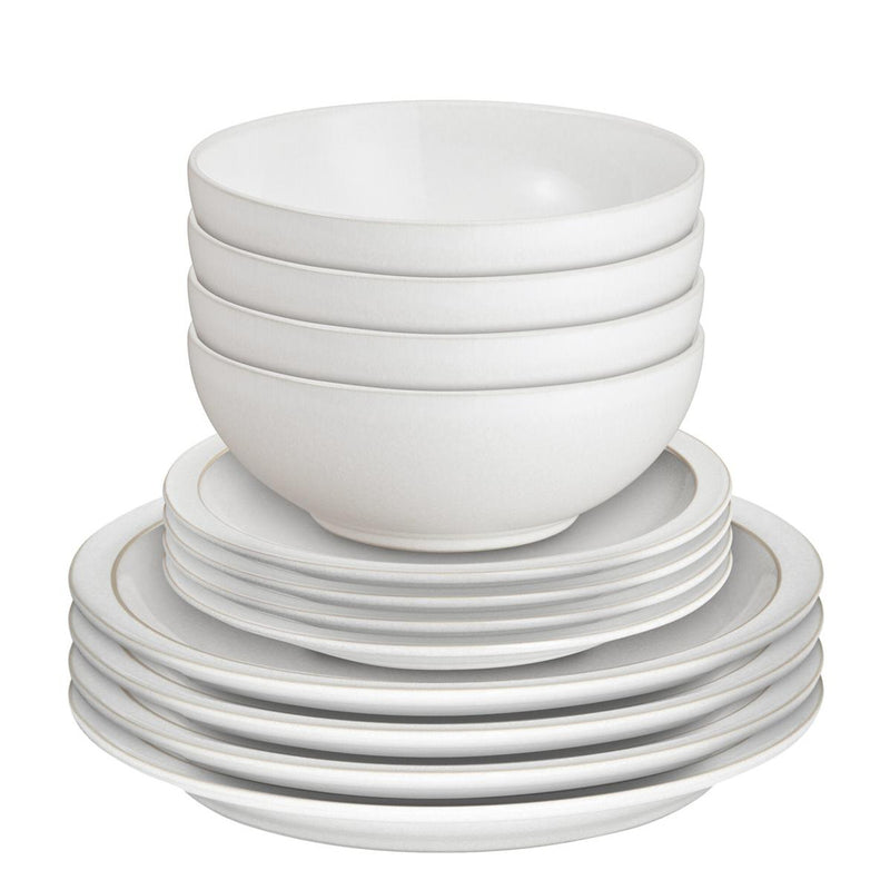 Bundle Deal Denby Cotton White 12 Piece Tableware Set & 4 Piece Pasta Bowl Set