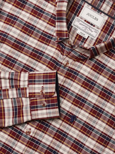 Joules Men’s Oxford Classic Fit Long Sleeve Cotton Shirt - Red Check