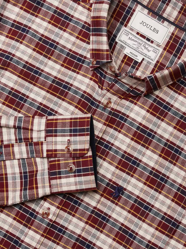 Joules Men’s Oxford Classic Fit Long Sleeve Cotton Shirt - Red Check