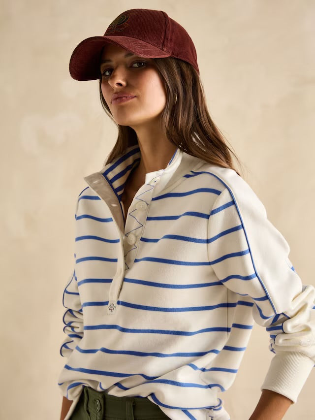 Joules Women’s Southwold Cream/Blue Button Down Striped Sweatshirt