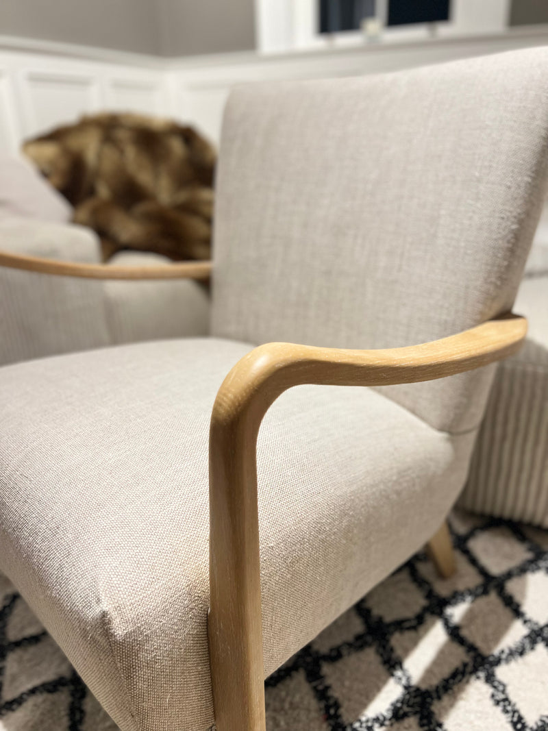 Armchair Contemporary Curved Oak Arms Linen