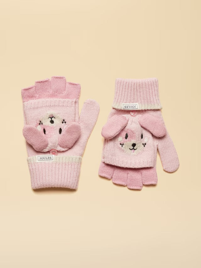 Joules Girls Carey Pink Character Gloves