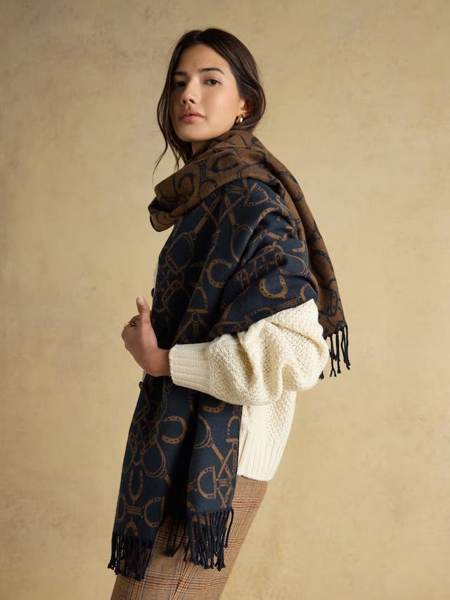 Joules Elissa Jacquard Double-Sided Scarf - Navy Bridle