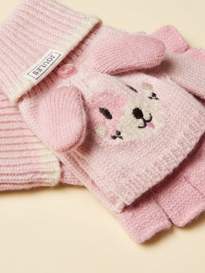Joules Girls Carey Pink Character Gloves