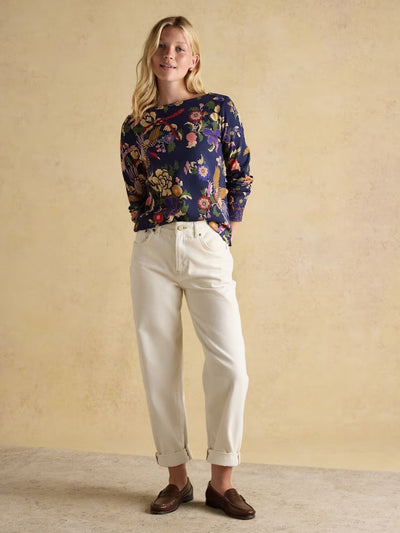 Joules Women’s Harbour Navy Bird Floral Boat Neck Printed Top