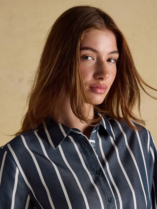 Joules Women’s Claudia Navy Cream Stripe Boyfriend Shirt