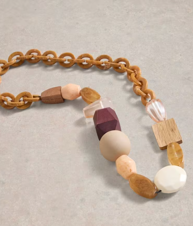 Amber Chunky Bead Necklace in TAN MULTI