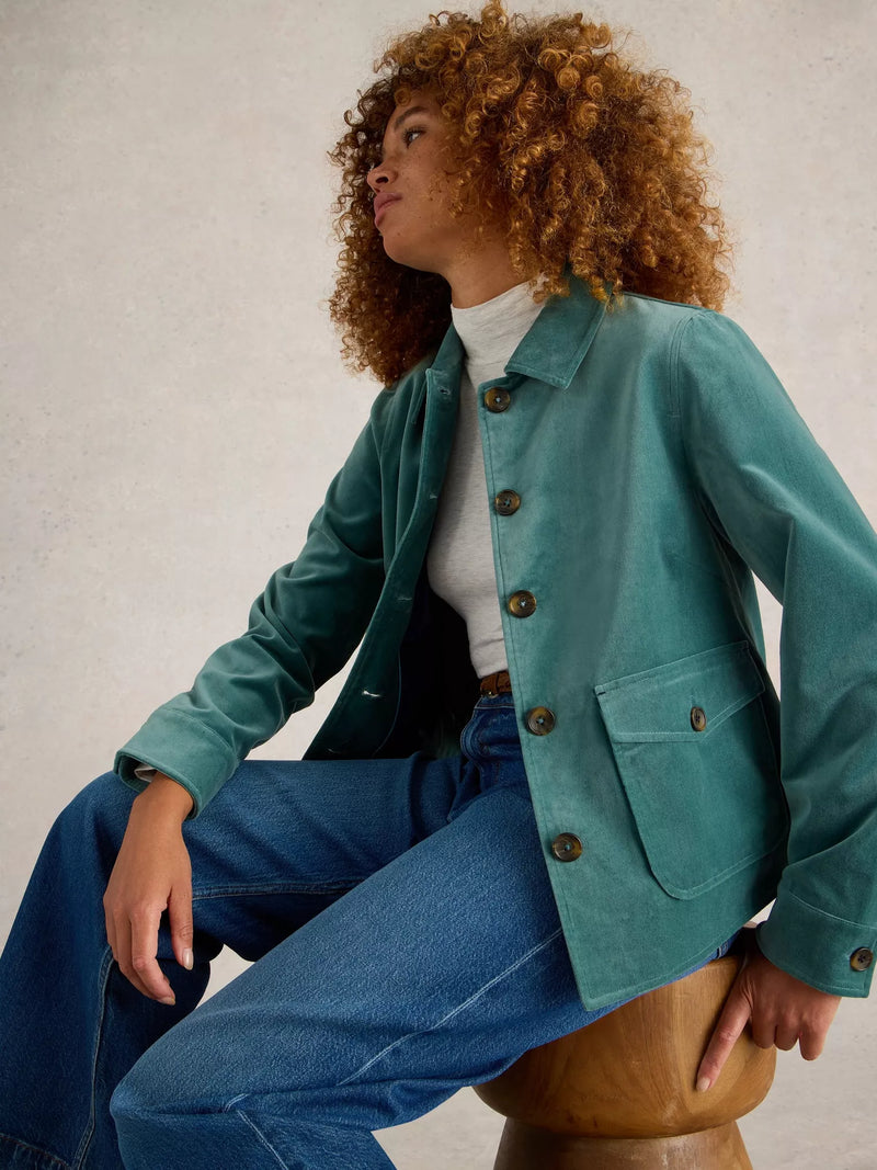 White Stuff Amelia Velvet Jacket in DUSTY GREEN