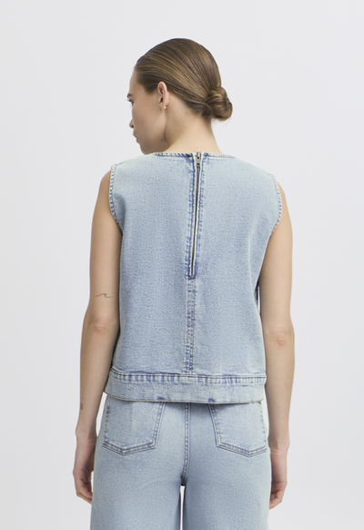 Ichi Ladies Top IHArmios in Light Blue Washed Denim, Armios sleeveless