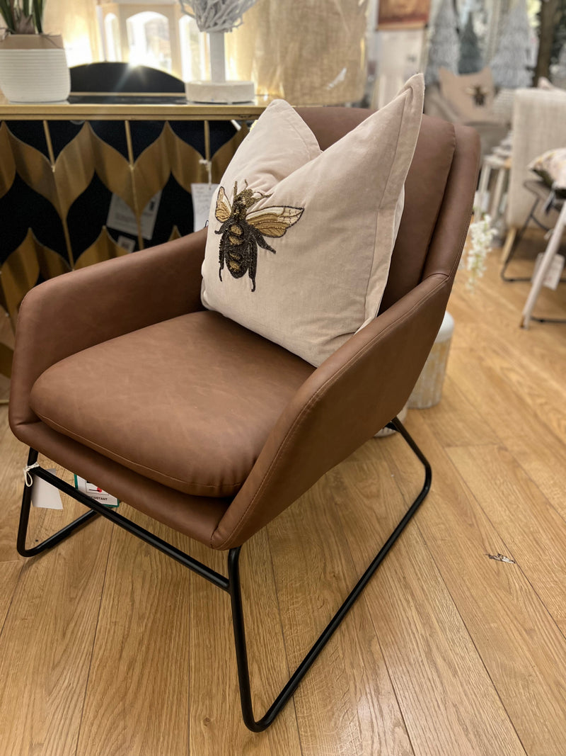 Contemporary Brown Chair With Slim Metal Leg Frame