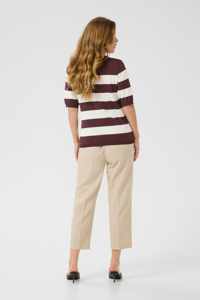 Kaffe Women’s KAlizza Striped Knit Pullover - Fudge / Chalk Wide Stripe