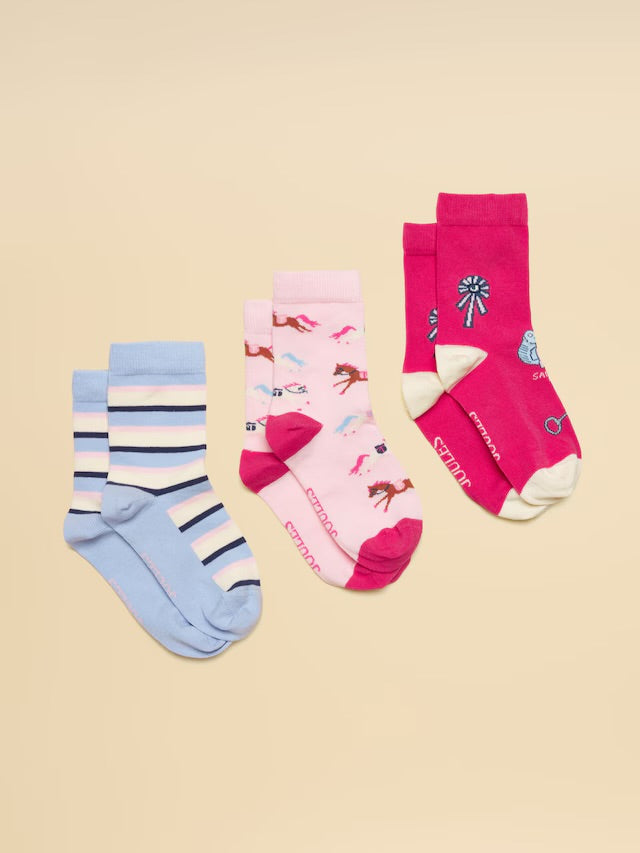 Joules Kids Girls Neat Feet Bright Pink 3 Pack Socks