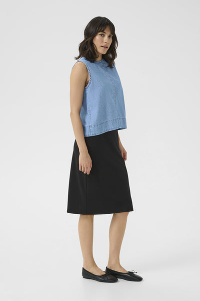 Kaffe Women’s KAluise Sleeveless Blouse in Medium Blue Chambray
