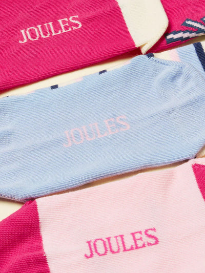 Joules Kids Girls Neat Feet Bright Pink 3 Pack Socks