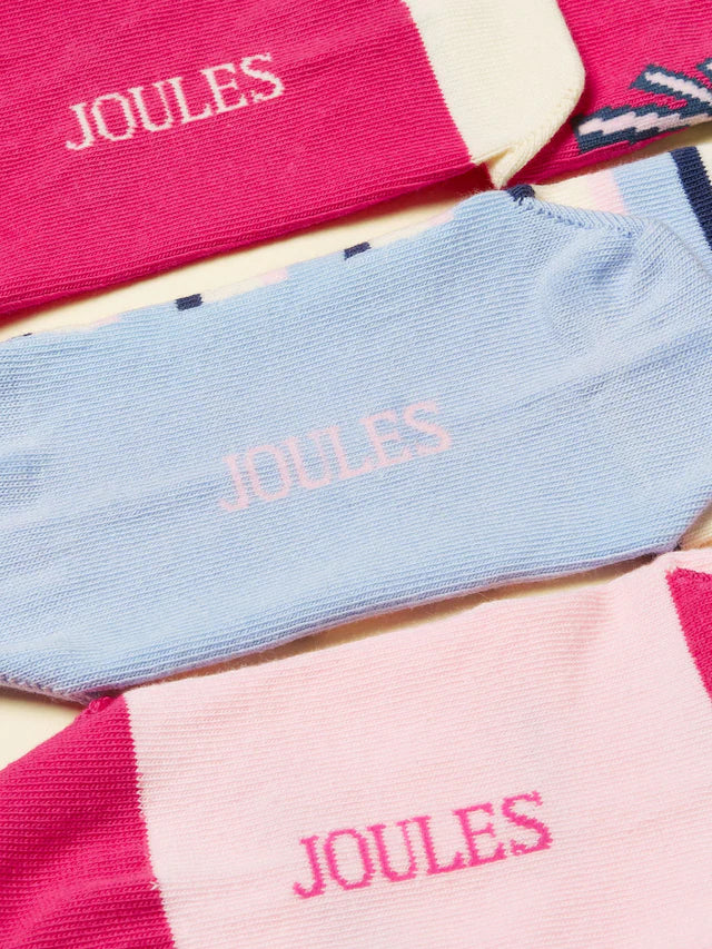 Joules Kids Girls Neat Feet Bright Pink 3 Pack Socks