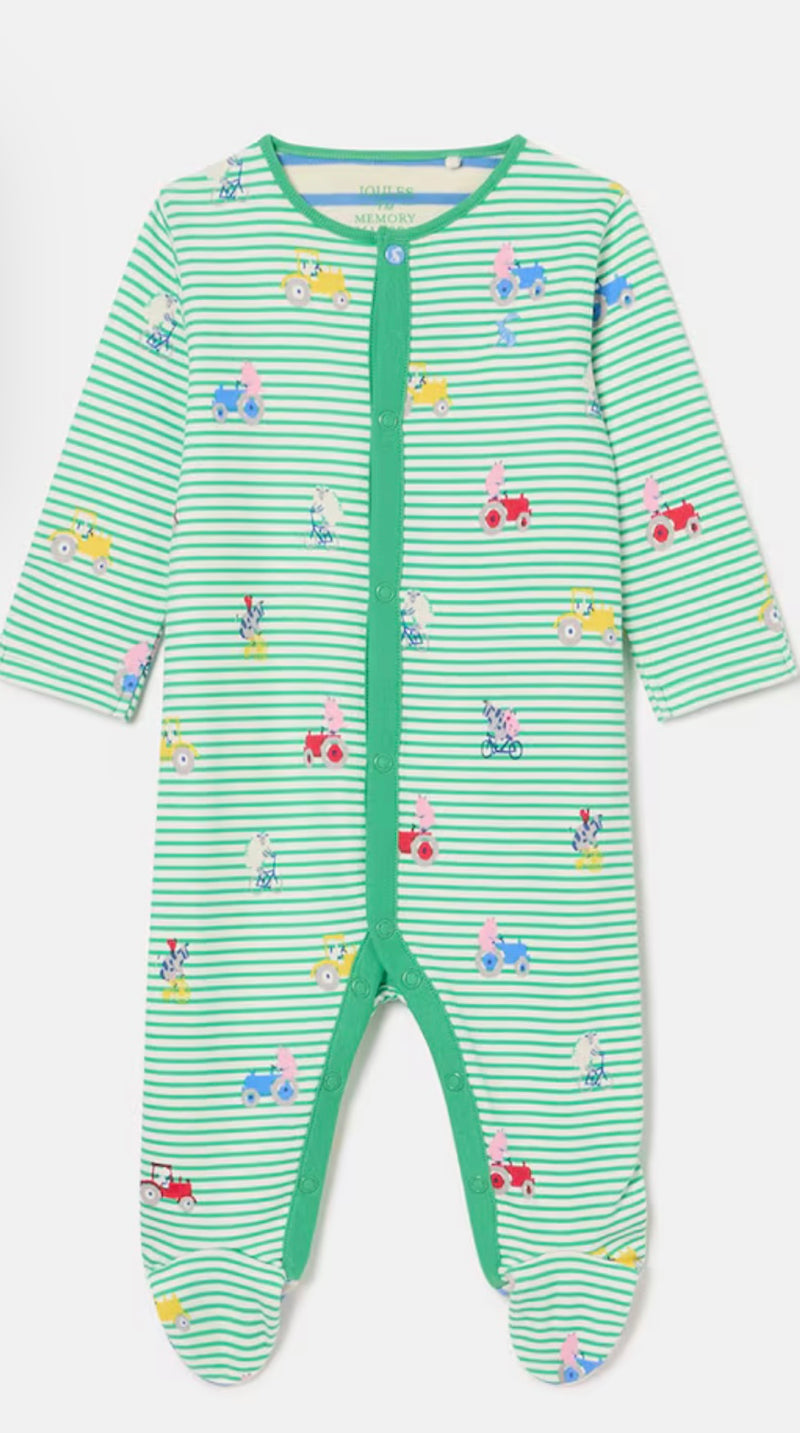 Joules Baby Razamataz Cotton Babygrow - Green Farm Print