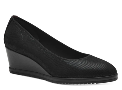 Tamaris Ladies Shoes 22325-43 in Black Structure, Low Wedge Pump