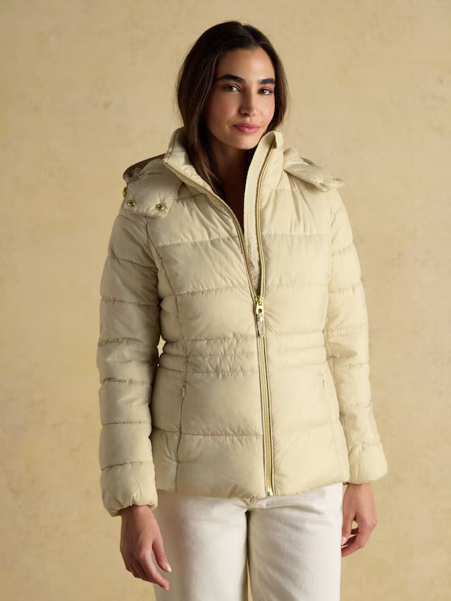 Joules Women’s Hadlow Neutral Showerproof Padded Coat with Hood