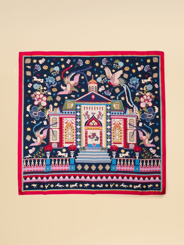 Joules Women’s Bloomfield Navy Square 100% Silk Scarf