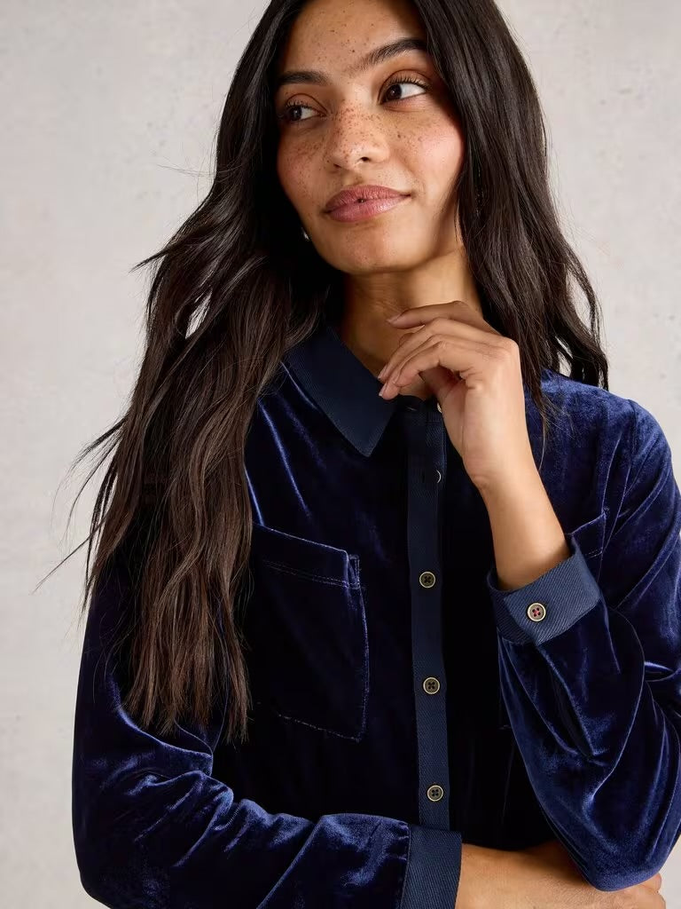White Stuff Sophie Velvet Shirt in Dark Navy