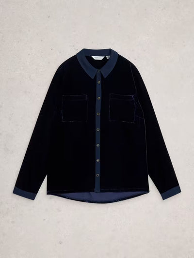 White Stuff Sophie Velvet Shirt in Dark Navy