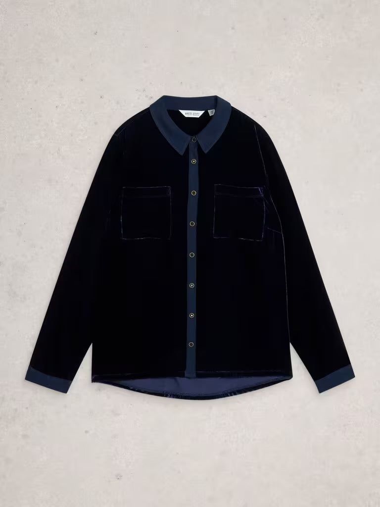 White Stuff Sophie Velvet Shirt in Dark Navy