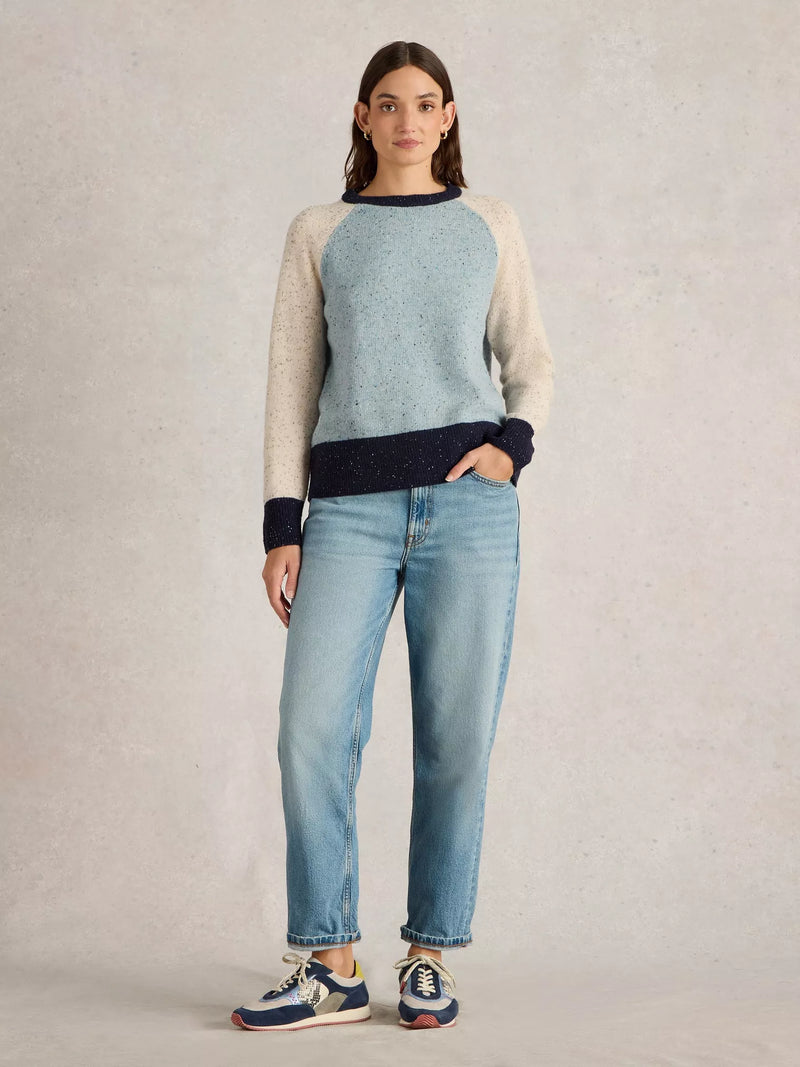 WHITE STUFF COLOURBLOCK WOOL NEP JUMPER in BLUE MULTI