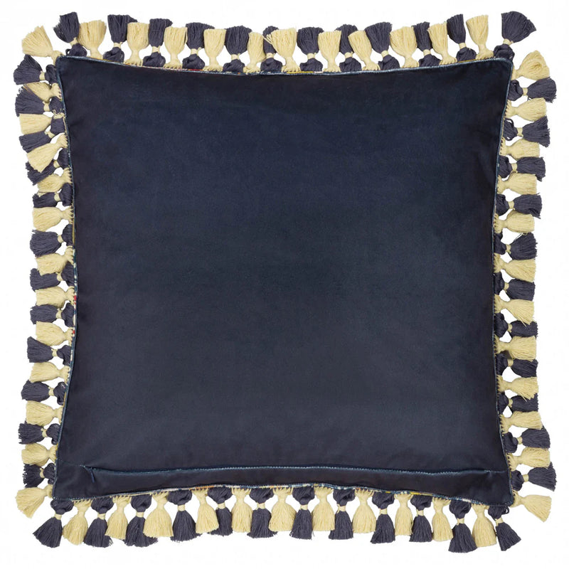 Morris & Co Cray Tasselled Velvet Cushion Indigo/Berry