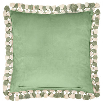 Morris & Co Cray Tasselled Velvet Cushion Sage/Sunflower