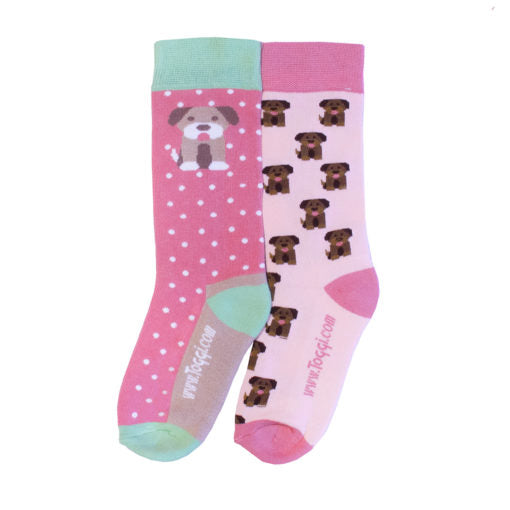 Childrens Toggi Pretty Puppy 2 Pack Socks 10-3