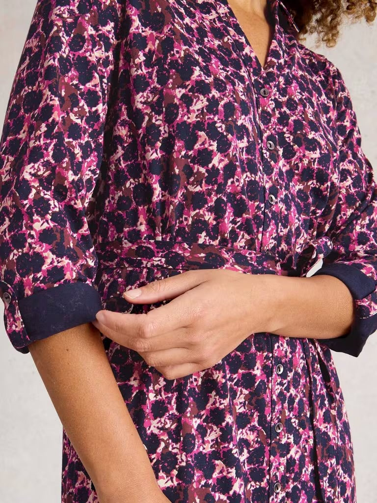 White Stuff Women’s Annie Jersey Collared Shirt Dress in Pink MLT