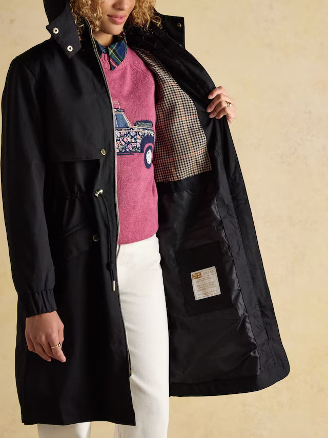 Joules Women’s Elbridge Black Waterproof Coat with Hood
