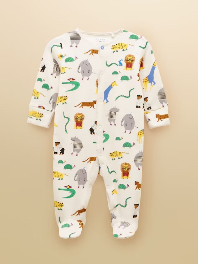 Joules Razamataz Cream Zoo Print Cotton Babygrow