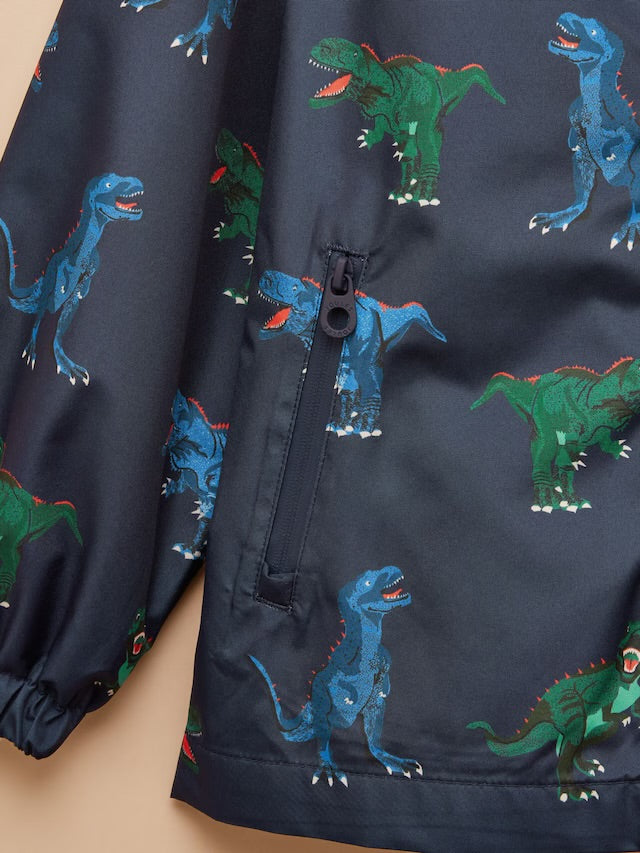 Joules Boys’ Rainwell Waterproof Jacket With Hood - Navy Dino