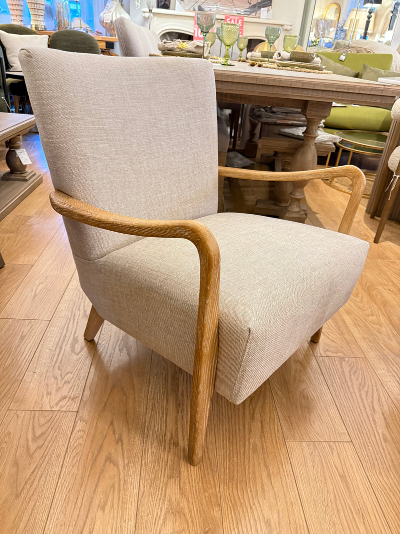 Armchair Contemporary Curved Oak Arms Linen