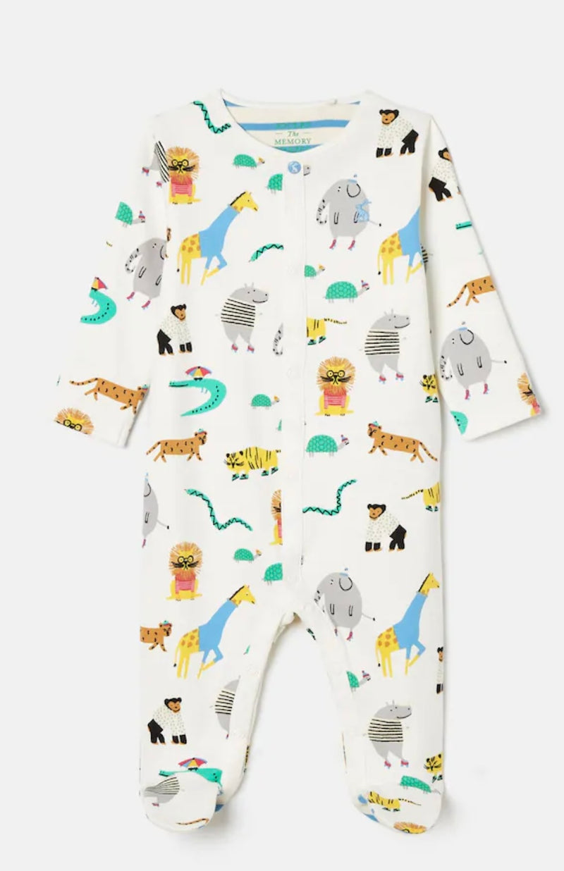 Joules Baby Razamataz Cotton Babygrow - Cream Zoo Print